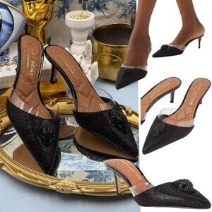🆕 KURT GEIGER LONDON 🧿 NWOB Belgravia Shimmer Vinyl Mules, Black - Sz 37 US 7